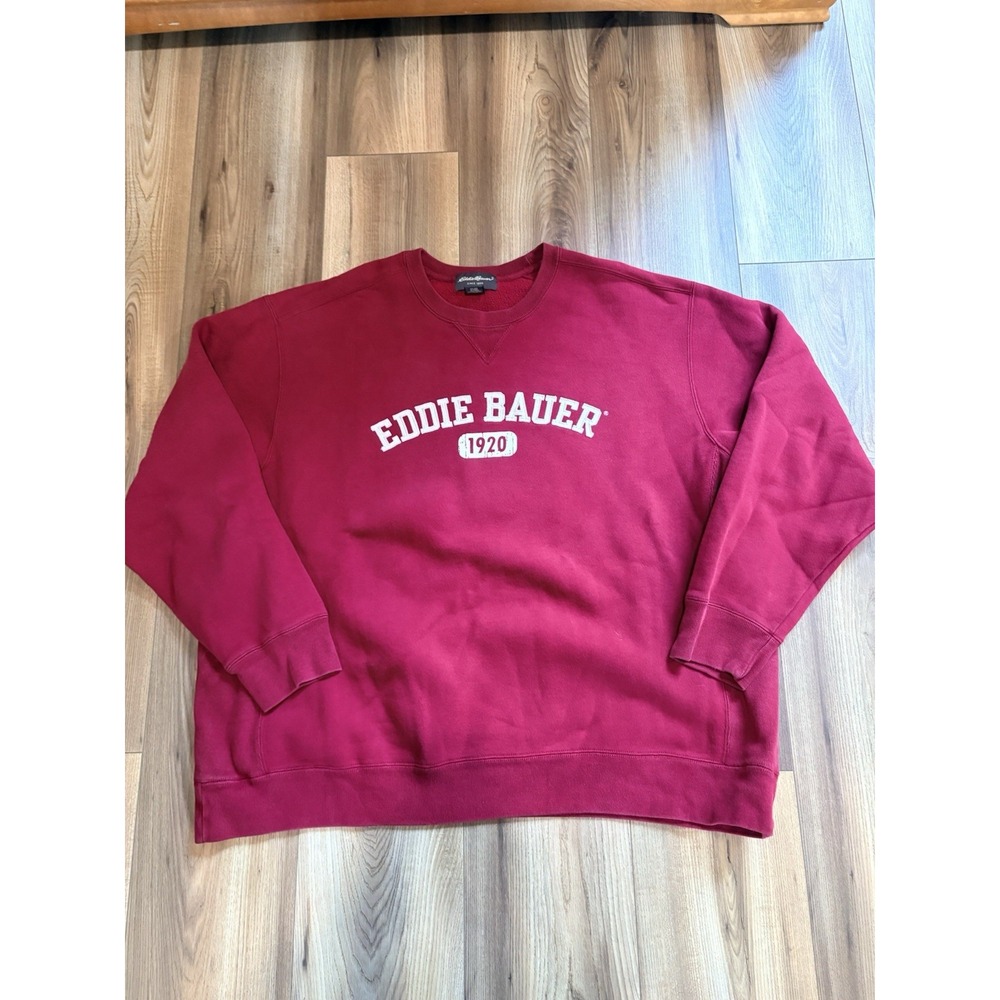 Eddie Bauer Heavy Weight Crew Neck Sweatshirt Men XXL Maroon Red Raised Letters